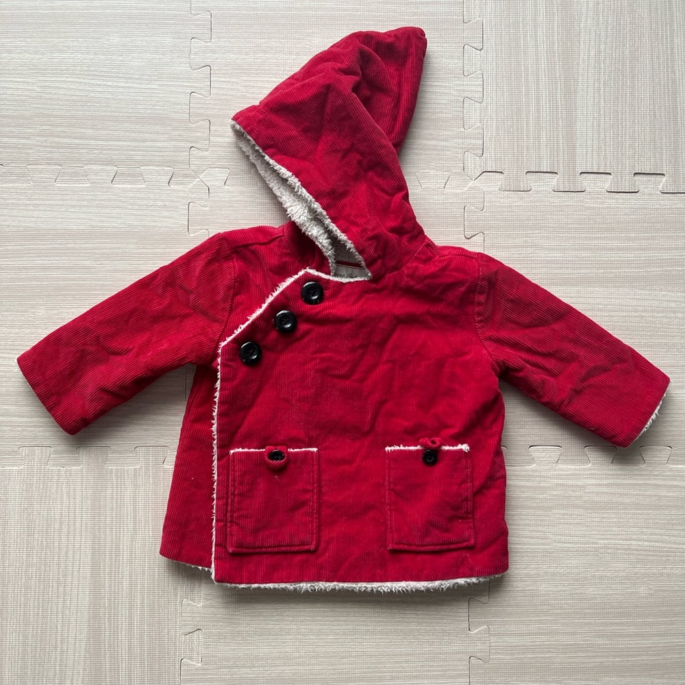 Hanna Andersson red Sherpa lined coat with hood size 70 (6-12 months)